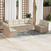 vidaXL Matgrupp för trädgården med dynor 8 delar beige konstrotting