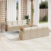 vidaXL Soffgrupp för trädgården med dynor 9 delar beige konstrotting