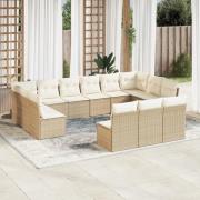 vidaXL Soffgrupp för trädgården med dynor 13 delar beige konstrotting