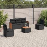 vidaXL Loungegrupp med dynor 6 delar svart konstrotting