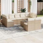 vidaXL Soffgrupp för trädgård med dynor 10 delar beige konstrotting