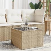 vidaXL Trädgårdsbord med glasskiva beige 55x55x37 cm konstrotting