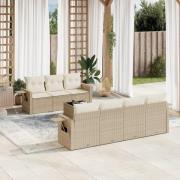 vidaXL Matgrupp för trädgården med dynor 8 delar beige konstrotting