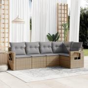 vidaXL Soffgrupp för trädgården med dynor 5 delar beige konstrotting