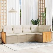 vidaXL Soffgrupp för trädgården med dynor 5 delar beige konstrotting