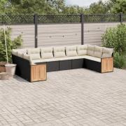 vidaXL Loungegrupp 10 delar med svarta dynor konstrotting