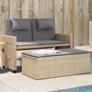 vidaXL Justerbar trädgårdsbänk med dynor beige konstrotting