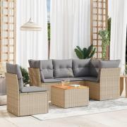 vidaXL Soffgrupp för trädgården med dynor 6 delar beige konstrotting