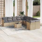 vidaXL Loungegrupp för trädgården m. dynor 11 delar beige konstrotting