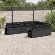 vidaXL Loungegrupp 10 delar med svarta dynor konstrotting