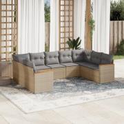 vidaXL Soffgrupp för trädgården med dynor 9 delar beige konstrotting
