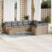 vidaXL Soffgrupp för trädgård med dynor 10 delar beige konstrotting