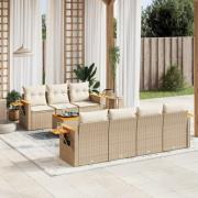 vidaXL Matgrupp för trädgården med dynor 8 delar beige konstrotting