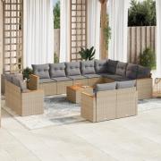 vidaXL Soffgrupp för trädgården med dynor 13 delar beige konstrotting