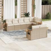 vidaXL Matgrupp för trädgården med dynor 8 delar beige konstrotting