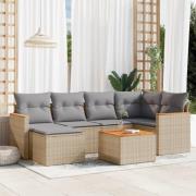 vidaXL Matgrupp för trädgården med dynor 7 delar beige konstrotting