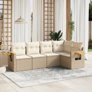 vidaXL Soffgrupp för trädgården med dynor 5 delar beige konstrotting