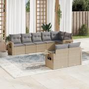 vidaXL Matgrupp för trädgården med dynor 8 delar beige konstrotting