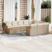 vidaXL Loungegrupp för trädgården m. dynor 11 delar beige konstrotting
