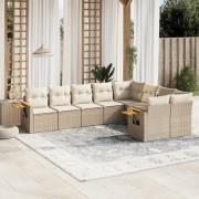 vidaXL Soffgrupp för trädgården med dynor 9 delar beige konstrotting