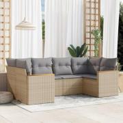 vidaXL Soffgrupp för trädgården med dynor 6 delar beige konstrotting