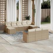 vidaXL Soffgrupp för trädgård med dynor 10 delar beige konstrotting