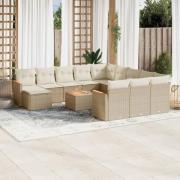 vidaXL Soffgrupp för trädgården med dynor 13 delar beige konstrotting