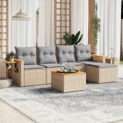 vidaXL Soffgrupp för trädgården med dynor 6 delar beige konstrotting