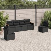 vidaXL Loungegrupp med dynor 6 delar svart konstrotting