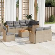 vidaXL Soffgrupp för trädgården med dynor 9 delar beige konstrotting