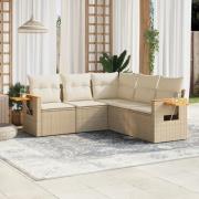 vidaXL Soffgrupp för trädgården med dynor 5 delar beige konstrotting