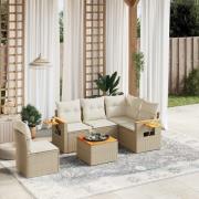 vidaXL Soffgrupp för trädgården med dynor 6 delar beige konstrotting