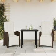 vidaXL Bistrogrupp med dynor 3 delar brun konstrotting