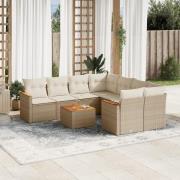 vidaXL Soffgrupp för trädgården med dynor 9 delar beige konstrotting