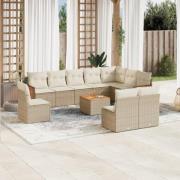 vidaXL Loungegrupp för trädgården m. dynor 11 delar beige konstrotting