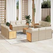 vidaXL Soffgrupp för trädgården med dynor 13 delar beige konstrotting