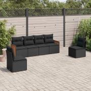 vidaXL Loungegrupp med dynor 6 delar svart konstrotting