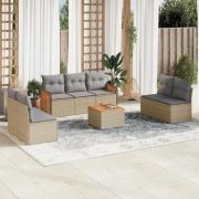 vidaXL Matgrupp för trädgården med dynor 8 delar beige konstrotting
