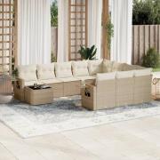vidaXL Loungegrupp för trädgården m. dynor 11 delar beige konstrotting