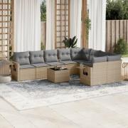 vidaXL Soffgrupp för trädgård med dynor 10 delar beige konstrotting