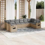 vidaXL Soffgrupp för trädgård med dynor 10 delar beige konstrotting