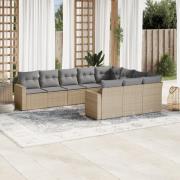 vidaXL Soffgrupp för trädgård med dynor 10 delar beige konstrotting