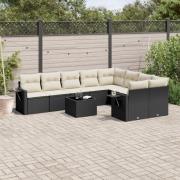 vidaXL Loungegrupp 10 delar med svarta dynor konstrotting