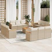 vidaXL Soffgrupp för trädgården med dynor 13 delar beige konstrotting