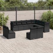vidaXL Loungegrupp med dynor 12 delar svart konstrotting