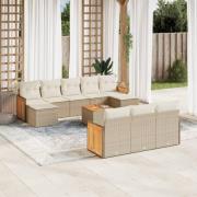 vidaXL Loungegrupp för trädgården m. dynor 11 delar beige konstrotting