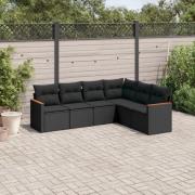vidaXL Loungegrupp med dynor 6 delar svart konstrotting