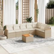 vidaXL Matgrupp för trädgården med dynor 8 delar beige konstrotting