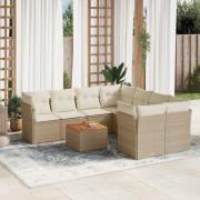 vidaXL Soffgrupp för trädgården med dynor 9 delar beige konstrotting