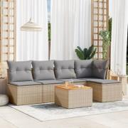 vidaXL Soffgrupp för trädgård med dynor 6 delar mixbeige konstrotting